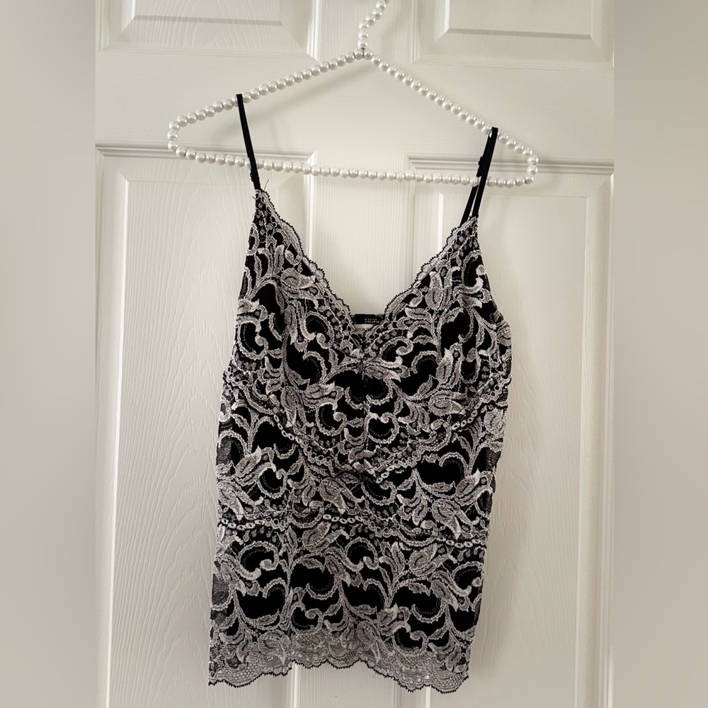 Beautiful Black and White Lace Camisole Style Top